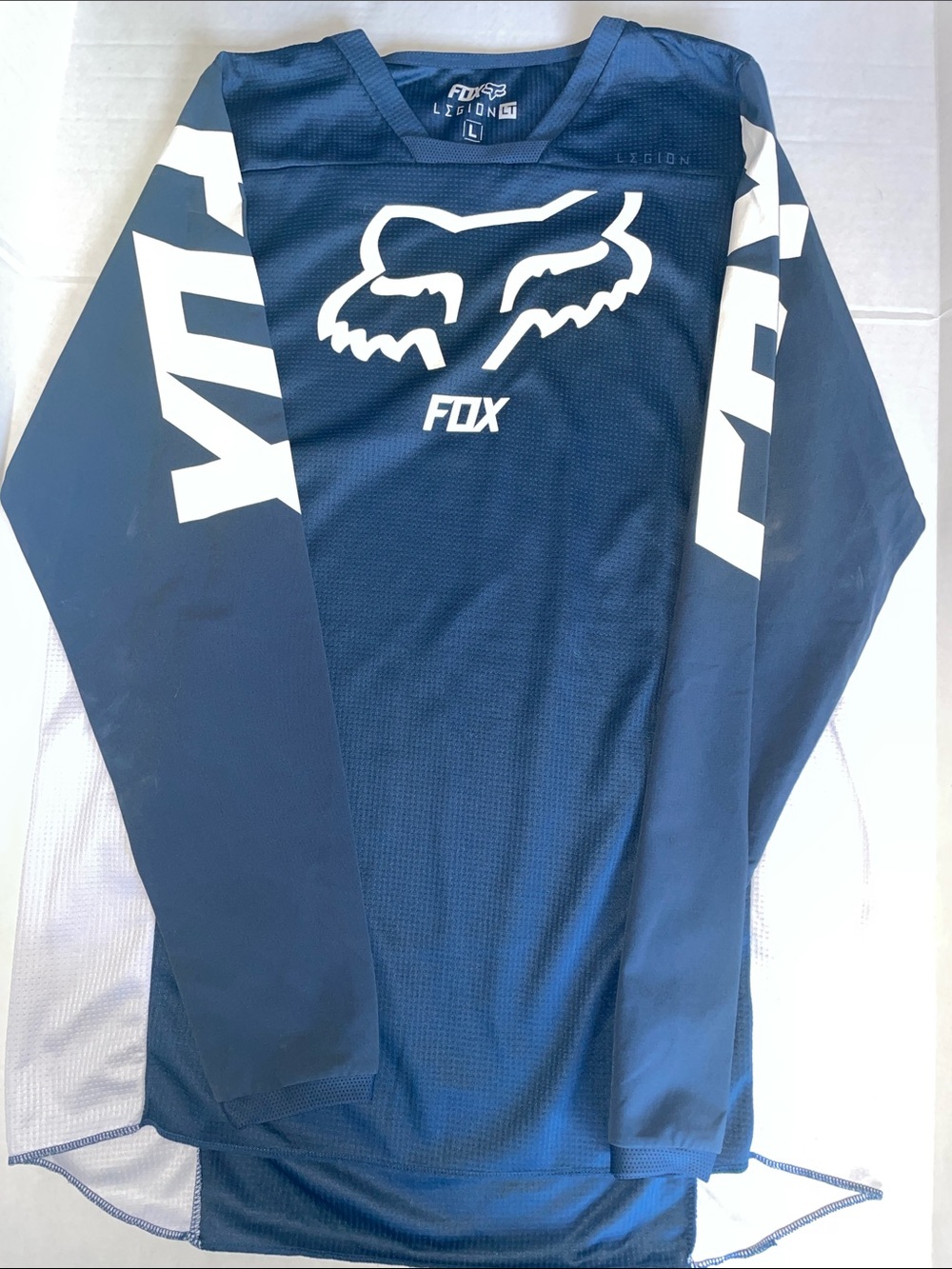 Fox Navy Blue Long-Sleeve Motocross Jersey with White Logo